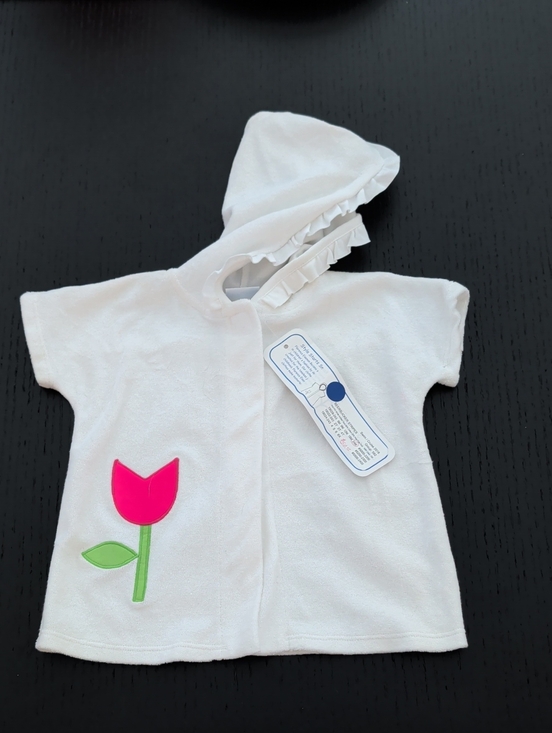 Florence Eiseman Other - NWT Florence Eiseman White Terry Hooded Swim Robe Cover Up Tulip Applique 24 MO